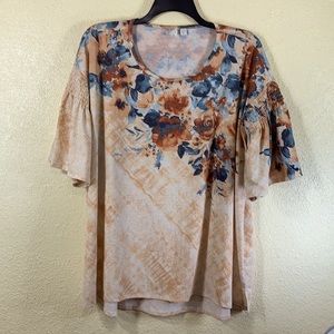 Knit Top Blouse Cream Brown Floral 26/28W